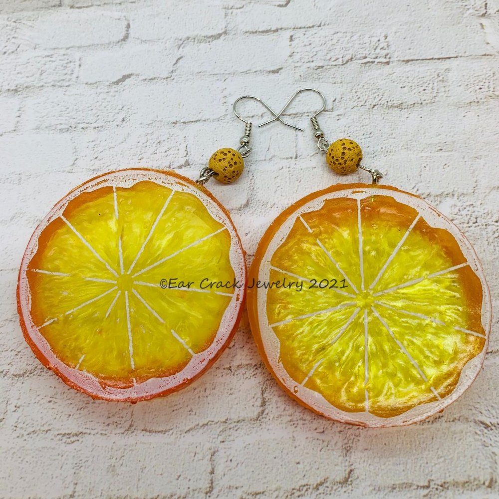 Hand Crafted- Resin Orange Dangle Earrings